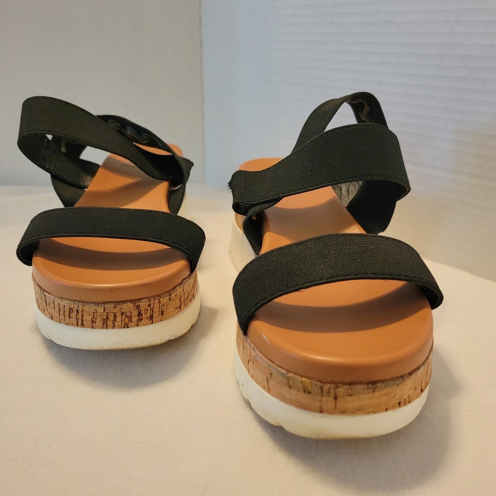Maui Island Women's Size 7M Moana 3 Strap Elastic Wedge Sandals Black Stretch